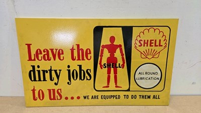 Lot 667 - WOODEN HAND PAINTED,SHELL THE DIRTY JOBS SIGN 28" X 17"