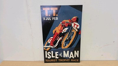 Lot 701 - WOODEN HAND PAINTED, ISLE OF MAN TT SIGN 27.5" X 18"