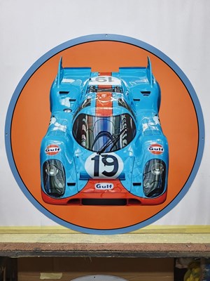 Lot 217 - GULF PORSCHE METAL SIGN 24" DIA