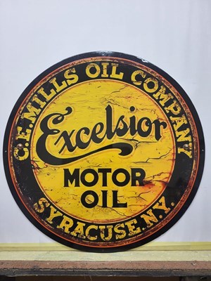Lot 285 - EXCELSIOR MOTOR OIL METAL SIGN 24" DIA