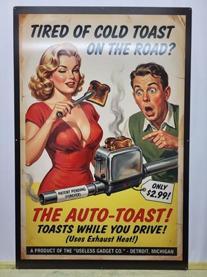 Lot 697 - TIRED OF COLD TOAST ON THE ROAD METAL SIGN 24" X 35"