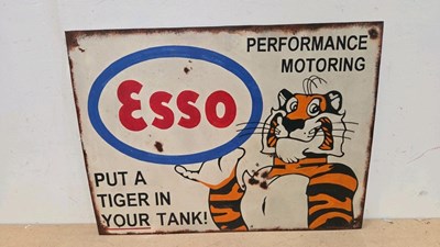 Lot 485 - HAND PAINTED METAL, ESSO PUT A TIGER IN YOUR TANK REPRO SIGN 28" X 20.5"