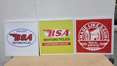 Lot 567 - MOTOR CYCLE LIGHT UP SIGNS 47" X 12" BSA & ROYAL ENFIELD