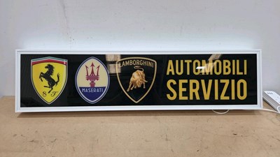 Lot 213 - FERRARI ,MASERATI AND LAMBORGHINI ILLUMINATED SIGN 48" X 12"