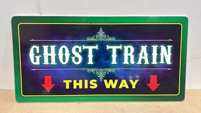 Lot 369 - GHOST TRAIN THIS WAY PLASTIC SIGN 39" X 20"