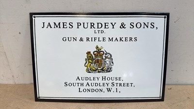 Lot 189 - JAMES PURDEY & SONS REPRO ENAMEL SIGN 15" X 10"