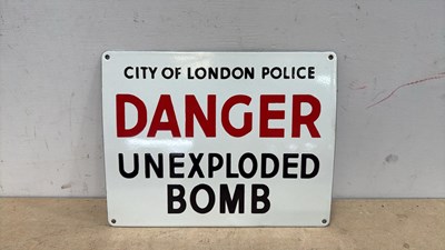 Lot 169 - DANGER UNEXPLODED BOMB , RERPO ENAMEL SIGN 14" X 10"