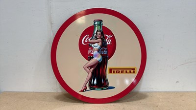 Lot 619 - COCA-COLA PIRELLI , STEEL SIGN 24" DIA