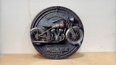 Lot 551 - MOTORCYCLE GARAGE , STEEL REPRO SIGN 24" DIA