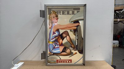 Lot 1 - PIRELLI GIRL, DOUBLE SIDED ILLUMINATED REPRO SIGN 37" X 29"