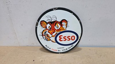 Lot 307 - ESSO PUT A TIGER IN YOUR TANK , REPRO ENAMEL SIGN 12" DIA