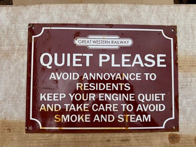 Lot 373 - GREAT WESTERN RAILWAY QUITE PLEASE , REPRO ENAMEL SIGN 14" X 10"