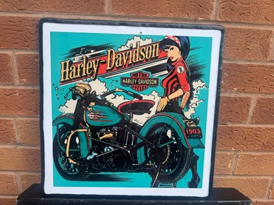 Lot 413 - HARLEY DAVIDSON REPRO SIGN 15" X 15"