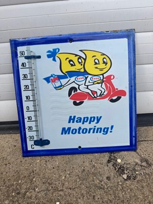 Lot 883 - HAPPY MOTORING THERMOMETER 12" X 12"