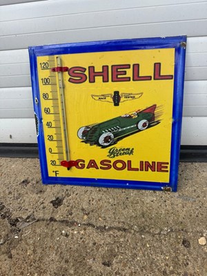 Lot 621 - SHELL GASOLINE THERMOMETER 12" X 12"