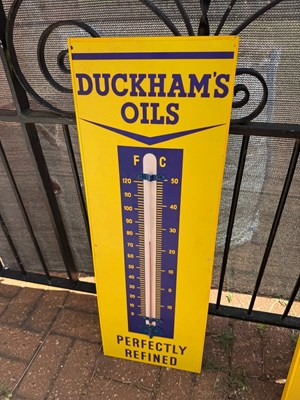Lot 547 - DUCKHAMS OILS REPRO THERMOMETER 34" X 12"
