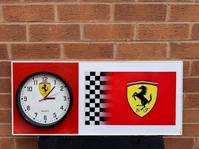 Lot 425 - FERRARI STYLE WALL CLOCK 27" X 12"