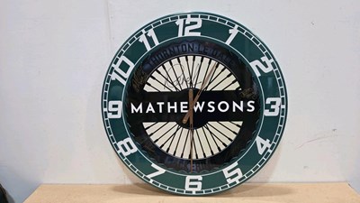 Lot 71 - HANDMADE 32" DIA SIGNED , MATHEWSONS WHEEL CLOCK