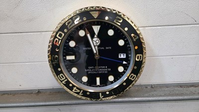 Lot 85 - ROLEX STYLE GMT-II GOLD/BLACK WALL CLOCK