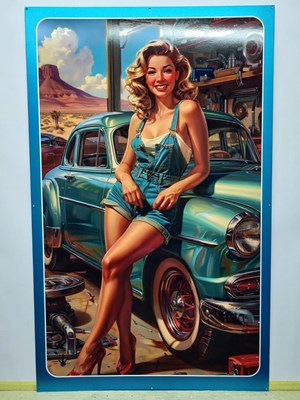 Lot 1 - PIN UP GIRL CAR MECHANIC METAL SIGN 39" X 24"