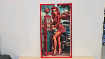 Lot 53 - PETROL PUMP PIN UP GIRL METAL SIGN 39" X 24"