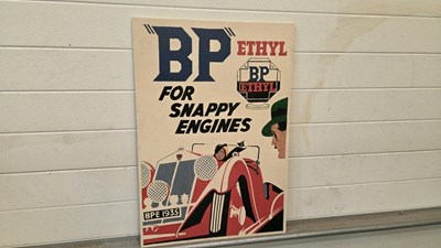 Lot 53 - WOODEN HAND PAINTED , BP FOR SNAPPY ENGINES SIGN 28" X 20"