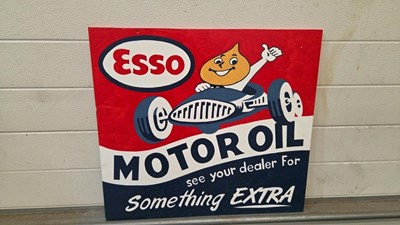 Lot 235 - WOODEN HAND PAINTED, ESSO MOTOR OIL SIGN 23" X 22"