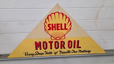 Lot 383 - WOODEN HAND PAINTED, SHELL MOTOR OIL SIGN 43"X 22"