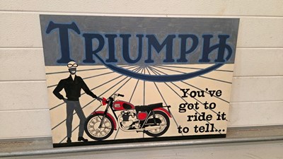 Lot 473 - WOODEN HAND PAINTED, TRIUMPH SIGN 28" X 20"