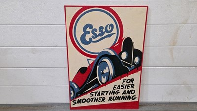 Lot 545 - WOODEN HAND PAINTED , ESSO FOR EASIER STARTING SIGN 23" X 16"