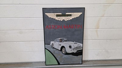 Lot 647 - WOODEN HAND PAINTED , ASTON MARTIN SIGN 23" X 15"