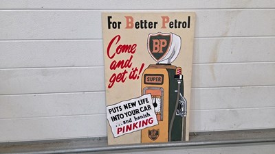 Lot 755 - WOODEN HAND PAINTED , BP FOR BETTER PETROL SIGN 24" X 16"
