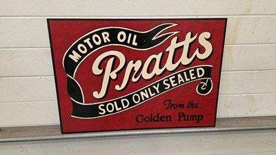 Lot 777 - WOODEN HAND PAINTED , PRATTS MOTOR OIL SIGN 28" X 20"