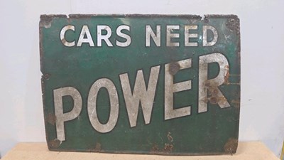 Lot 49 - CARS NEED POWER ENAMEL SIGN 42" X 30"