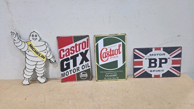 Lot 743 - 3x TIN CASTROL & BP REPRO SIGNS + CAST RERPO MICHELIN MAN SIGN 13" X 11"