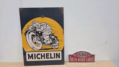 Lot 779 - TIN REPRO MICHELIN TYRES SIGN 27" X 20" + CAST MONTE CARLO SIGN 13" X 6"