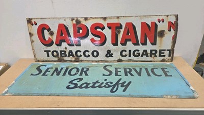 Lot 345 - CAPSTAN ENAMEL SIGN & TIN SENIOR SERVICE SIGN 49" X 15"