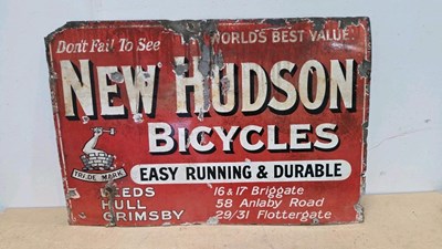 Lot 97 - NEW HUDSON BICYCLES ENAMEL SIGN 36" X 24"