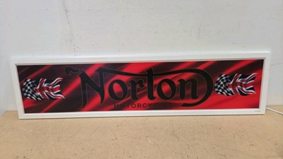 Lot 737 - NORTON MOTOR CYCLES , ILLUMINATED SIGN 47" X 12"