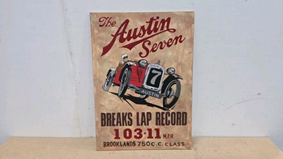 Lot 219 - WOODEN HAND PAINTED AUSTIN SEVEN SIGN 27.5" X 19.5"