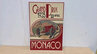Lot 279 - WOODEN HAND PAINTED GRAND PRIX MONACO SIGN 29" X 20"