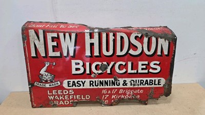 Lot 75 - NEW HUDSON BICYCLES ENAMEL SIGN 36" X 24"