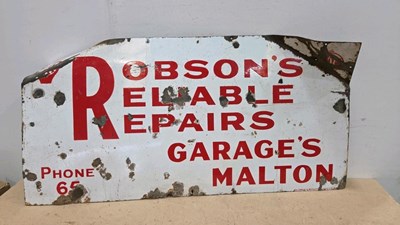 Lot 387 - ROBSON'S RELIABLE REPAIRS ENAMEL SIGN 48" X 24"