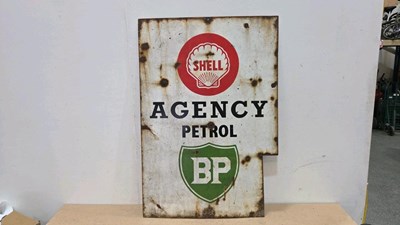 Lot 653 - SHELL / BP AGENCY PETROL ENAMEL SIGN 39" X 27"