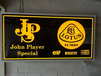 Lot 91 - LOTUS FORMULA 1 JPS PADDOCK ILLUMINATED SIGN 48" X 24"