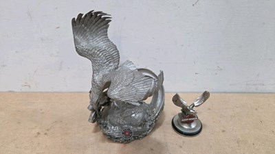 Lot 577 - HARLEY DAVIDSON PEWTER EAGLE & SMALL EAGLE 9" & 3.5" TALL