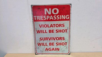 Lot 105 - NO TRESPASSING TIN REPRO SIGN 28" X 19"
