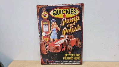Lot 249 - QUICKES PUMP & POLISH REPRO TIN SIGN 27" X 19"
