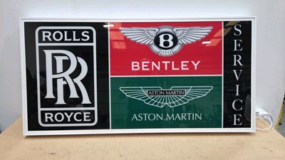 Lot 31 - ROLLS ROYCE , BENTLEY & ASTON MARTIN, REPRO GARAGE ILLUMINATED SIGN 47" X 24"