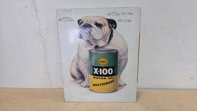 Lot 265 - SHELL X-100 MOTOR OIL REPRO , DOUBLE SIDED SIGN 20" X 16"